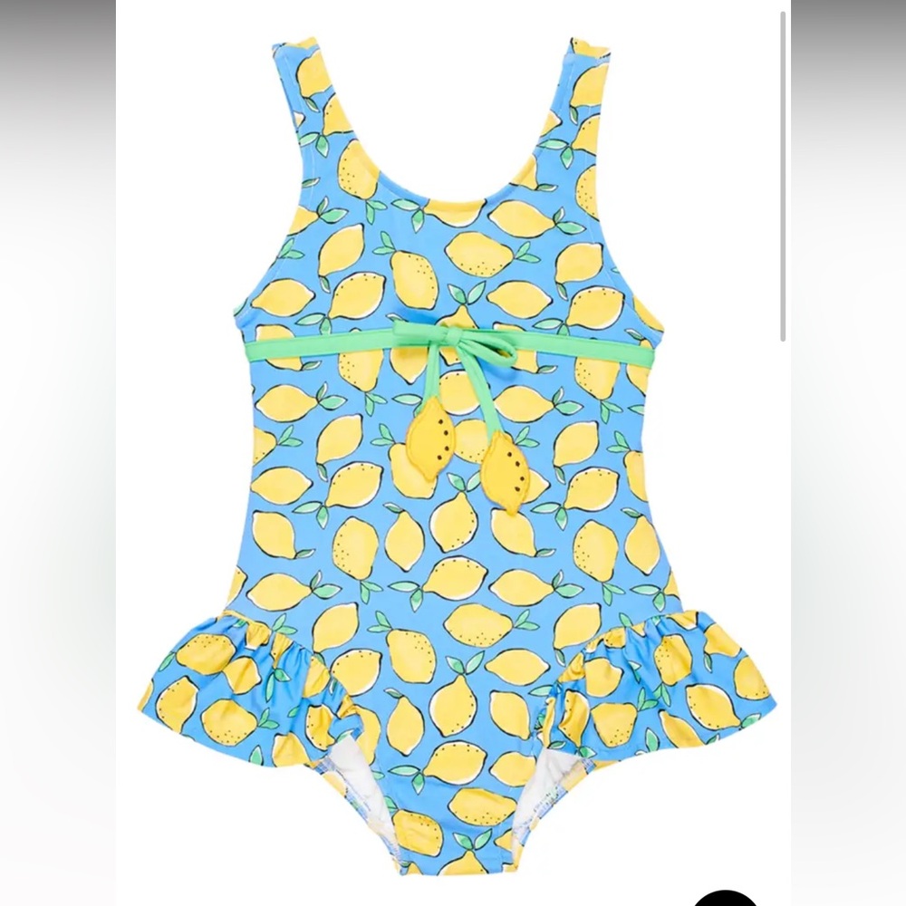 NWT Florence Eiseman blue lemon print one piece baby girl swimsuit 3-6 months
